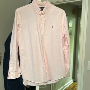 Ralph Lauren Custom Fit Men’s dress shirt. Size Large. Pink/white pinstripes